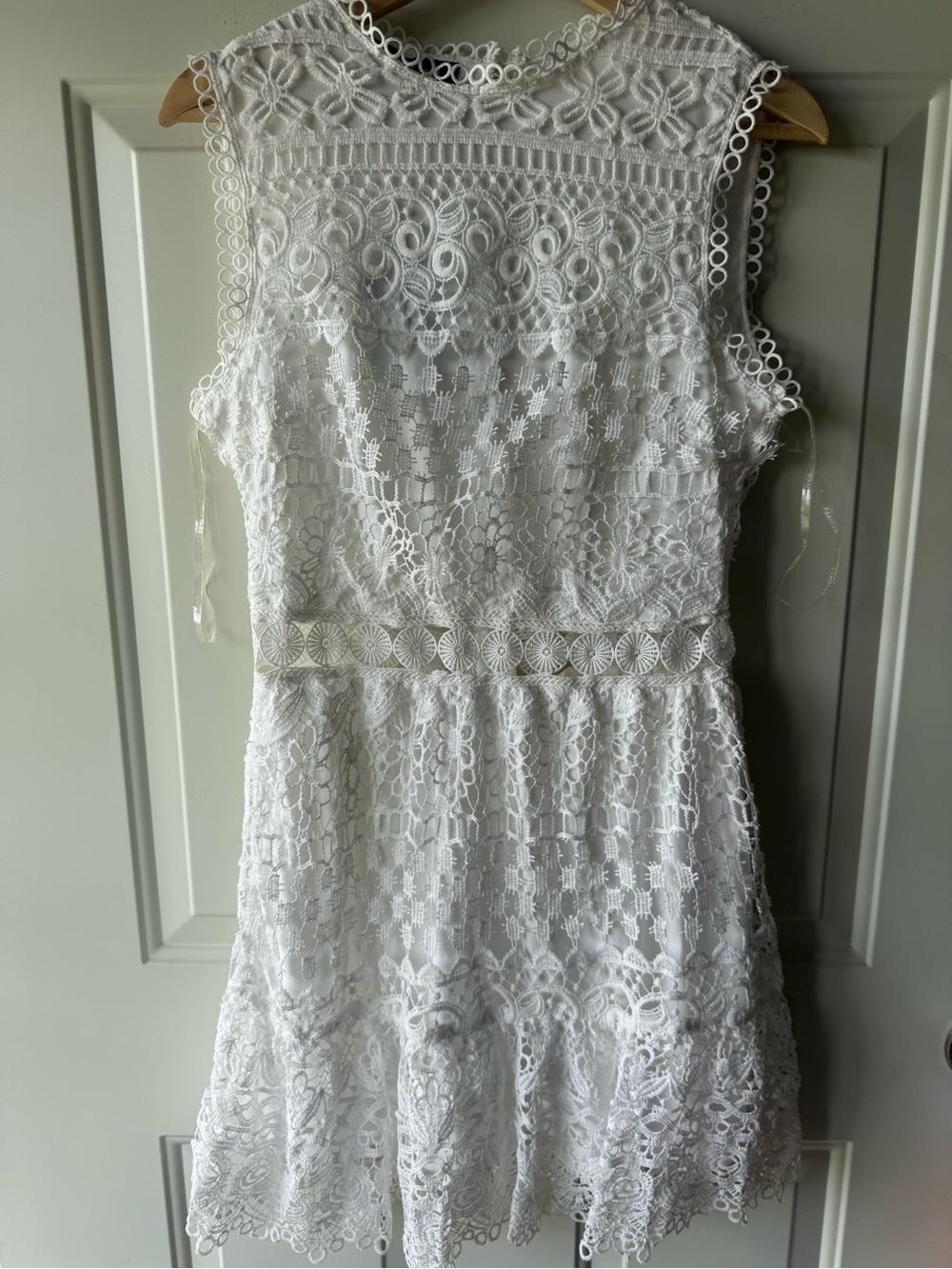 Parisian Works White Sleeveless Lace Mini Dress